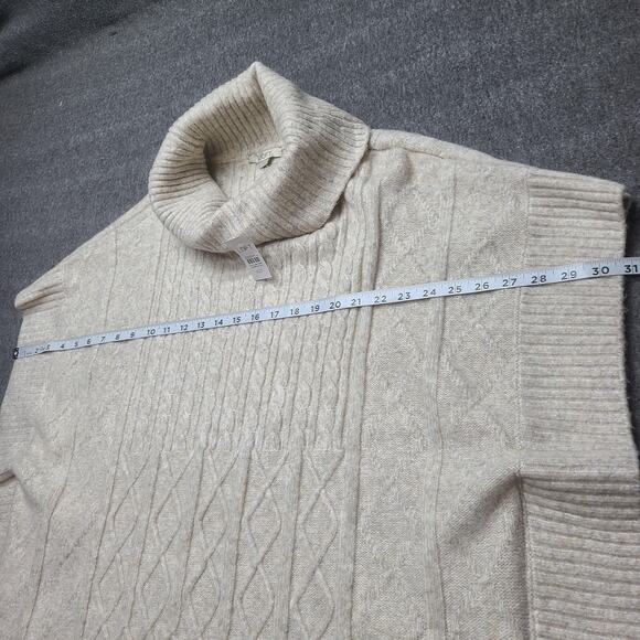 LOFT Sweater Womens XS/S Beige Turtleneck Poncho Cable Knit Boxy Short Sleeve - Picture 4 of 9